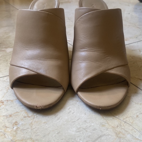 Vince Tan Leather Block Heel Slides - Picture 8 of 9
